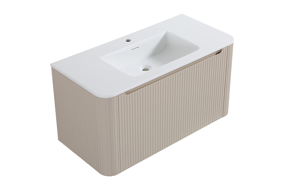 Wiesbaden Sulora onderkast afgeronde hoeken geribbeld met 1 lade 1 uitsparing 100 x 48 cm mat beige