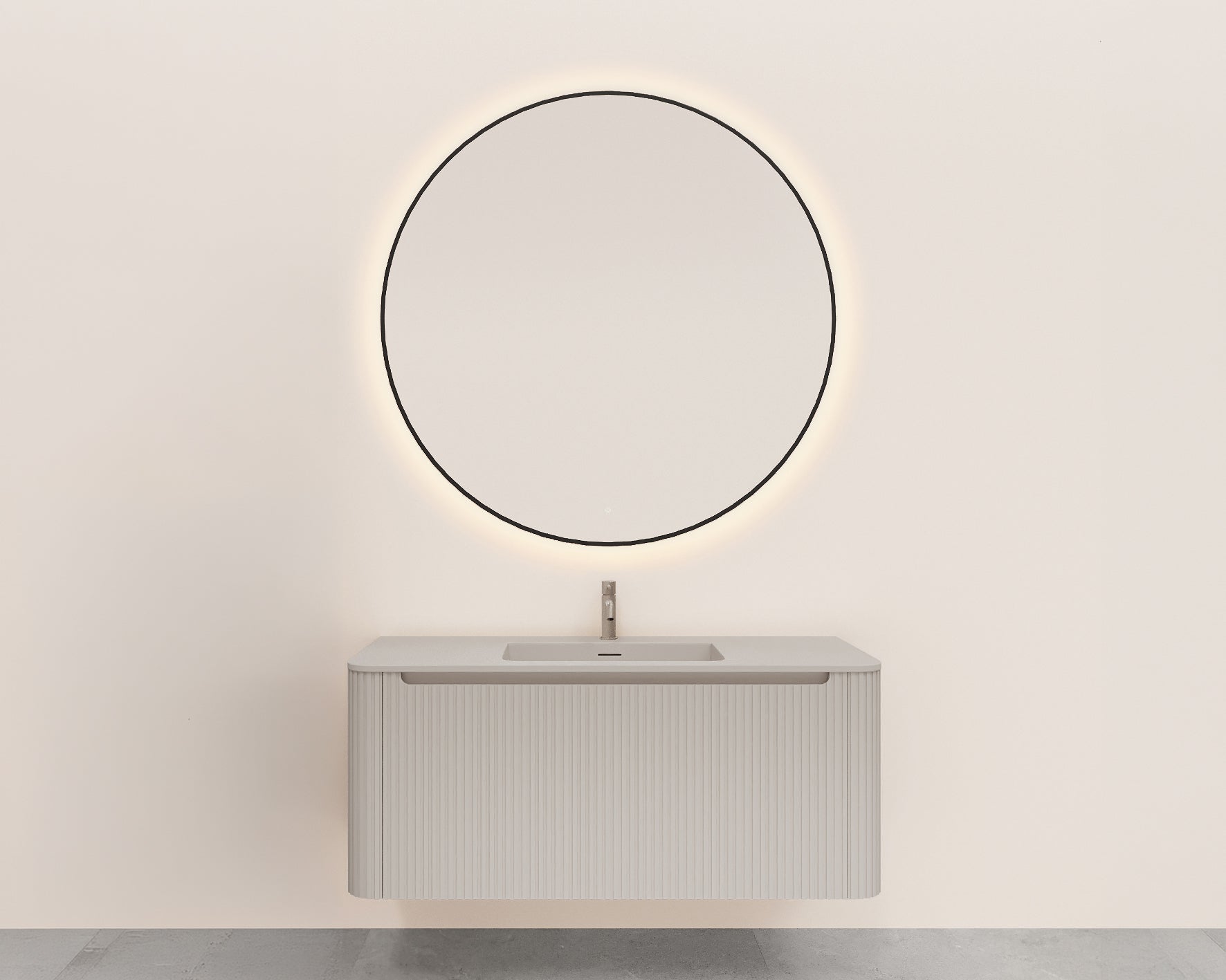Sulora onderkast afgeronde hoeken geribbeld met 1 lade 1 uitsparing 120 x 48 cm mat beige