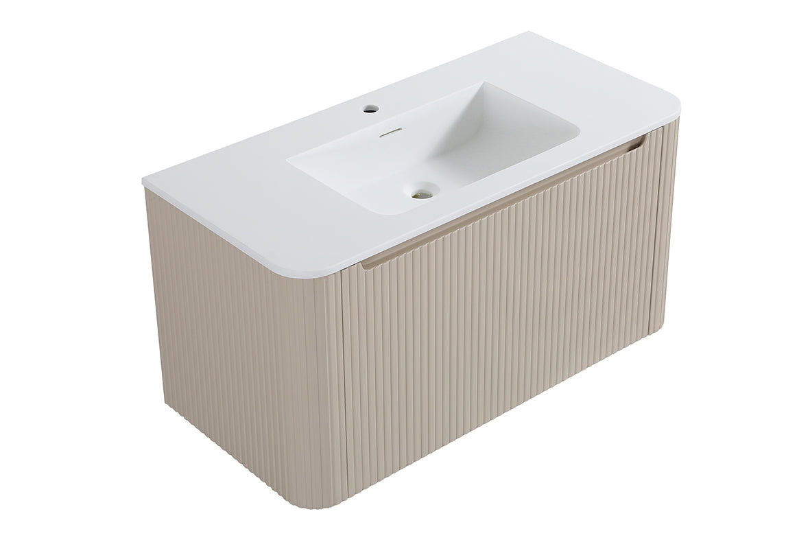 Wiesbaden Sulora onderkast afgeronde hoeken geribbeld met 1 lade 1 uitsparing 120 x 48 cm mat beige