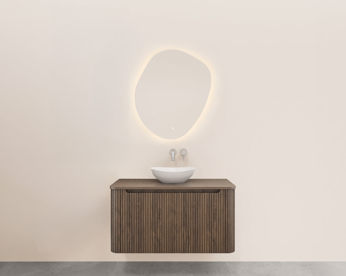 Wiesbaden sulora onderkast afgeronde hoeken geribbeld met 1 lade 1 uitsparing 80 x 48 cm bruin eiken