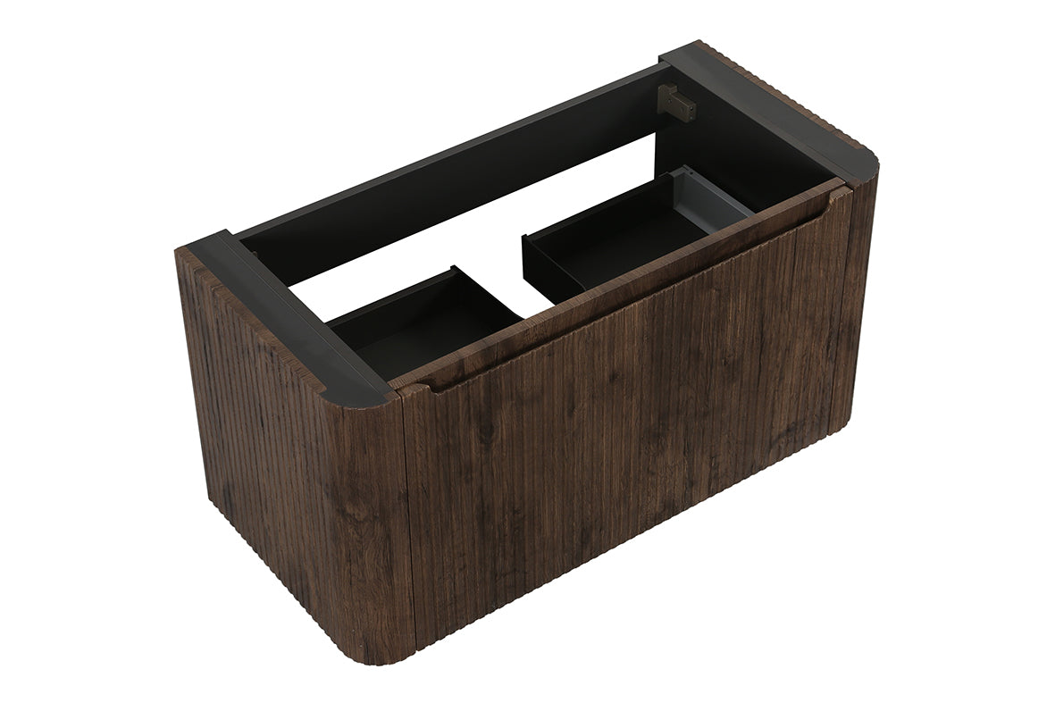 Wiesbaden Sulora onderkast afgeronde hoeken geribbeld met 1 lade 1 uitsparing 120 x 48 cm bruin eiken