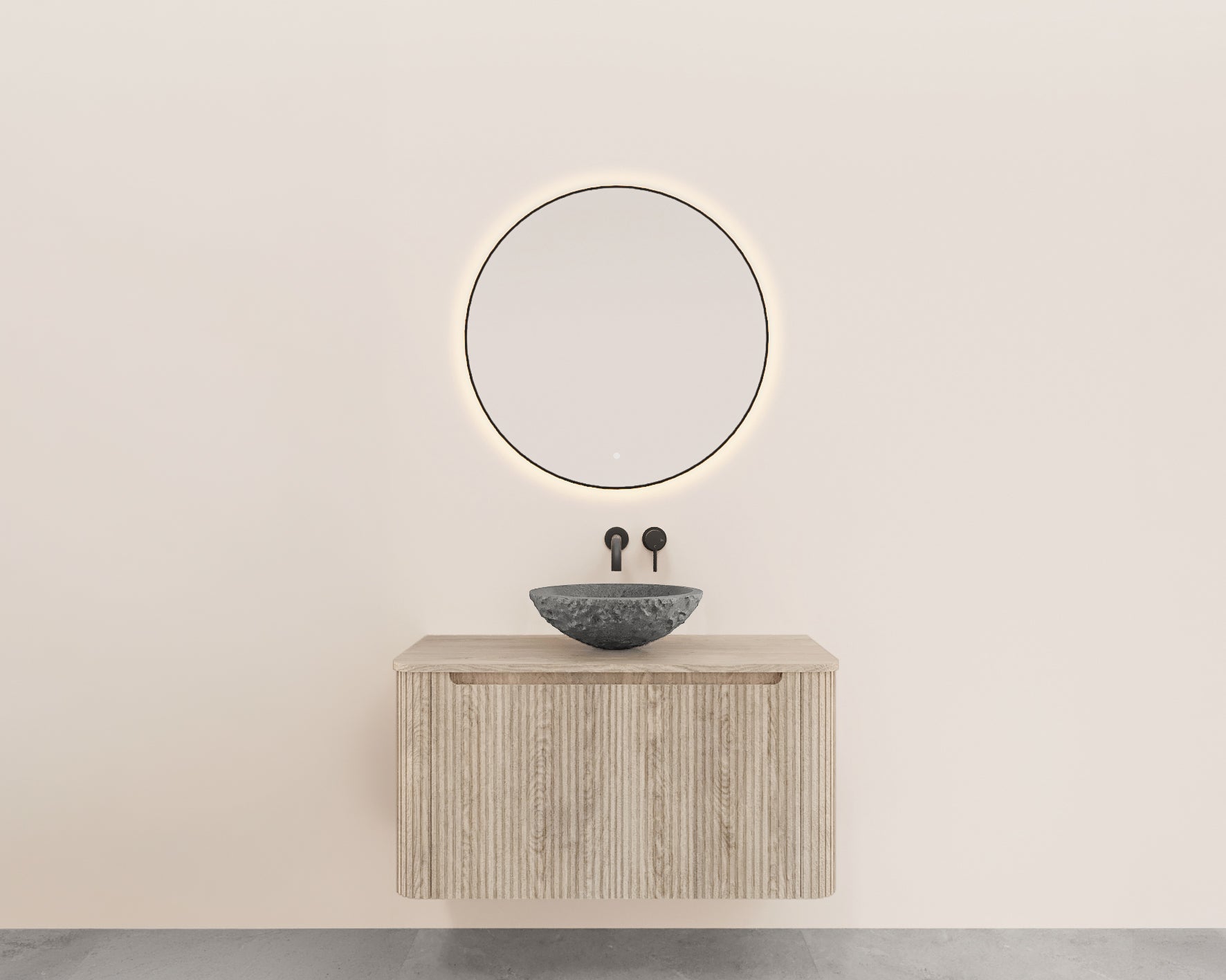 Sulora onderkast afgeronde hoeken geribbeld met 1 lade 1 uitsparing 100 x 48 cm licht eiken