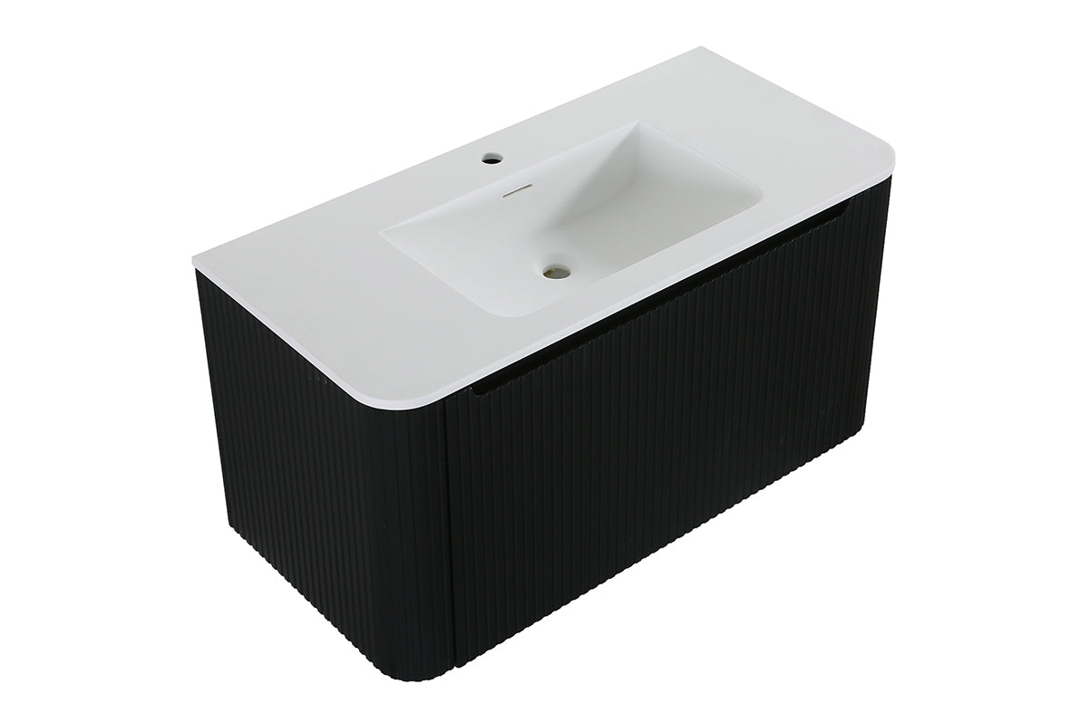 Wiesbaden Sulora onderkast afgeronde hoeken geribbeld met 1 lade 1 uitsparing 80 x 48 cm mat zwart