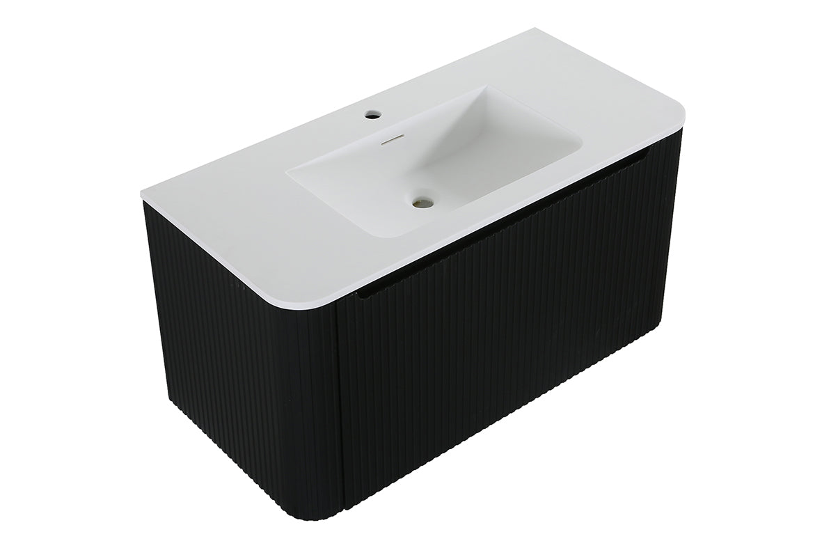 Wiesbaden Sulora onderkast afgeronde hoeken geribbeld met 1 lade 1 uitsparing 100 x 48 cm mat zwart