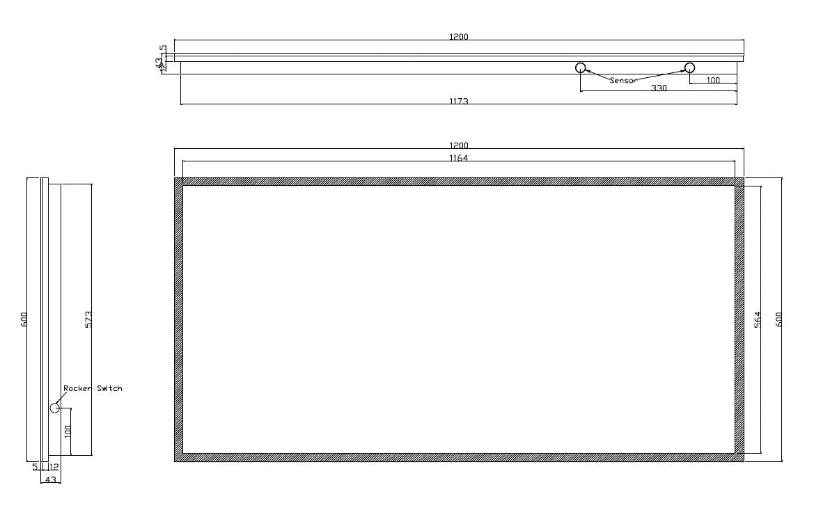 Quatro spiegel rechthoek met LED, dimbaar en spiegelverwarming 120 x 60 cm