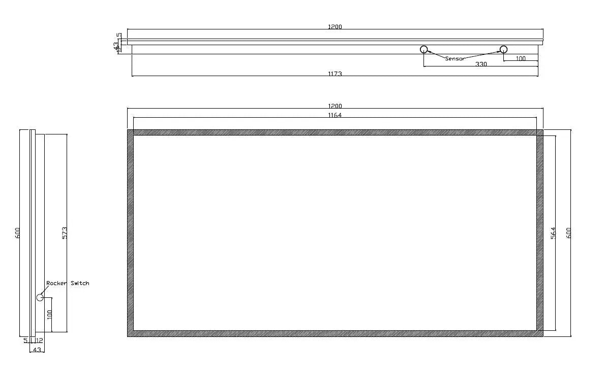 Quatro spiegel rechthoek met LED, dimbaar en spiegelverwarming 120 x 60 cm