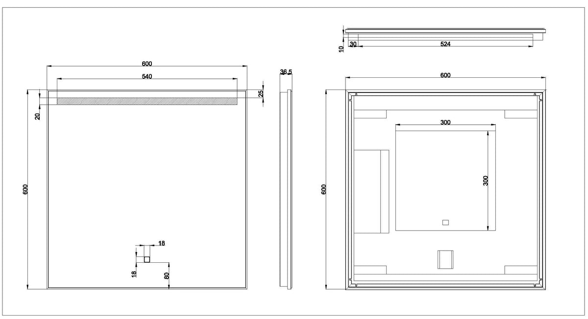 Ambi one spiegel vierkant met LED, dimbaar en spiegelverwarming 60 x 60 cm