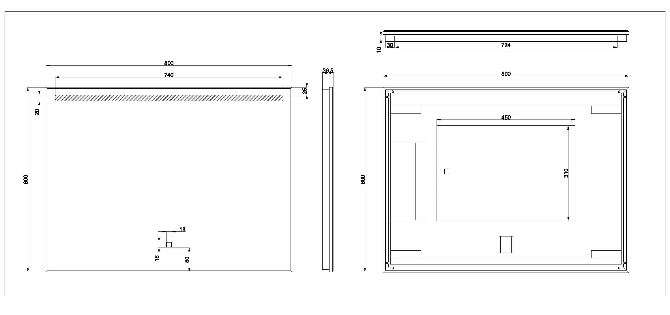 Ambi one spiegel rechthoek met LED, dimbaar en spiegelverwarming 80 x 60 cm