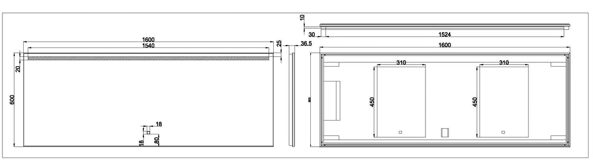 Ambi one spiegel rechthoek met LED, dimbaar en spiegelverwarming 160 x 60 cm