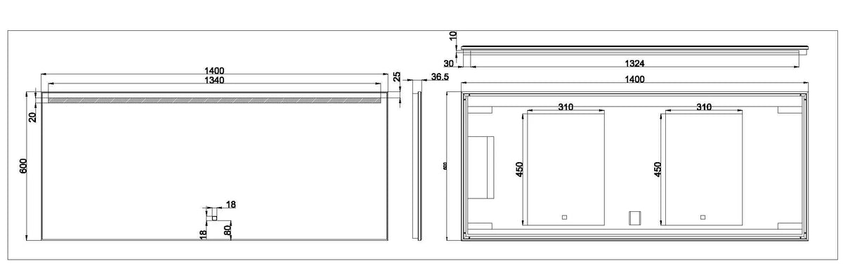 Ambi one spiegel rechthoek met LED, dimbaar en spiegelverwarming 140 x 60 cm