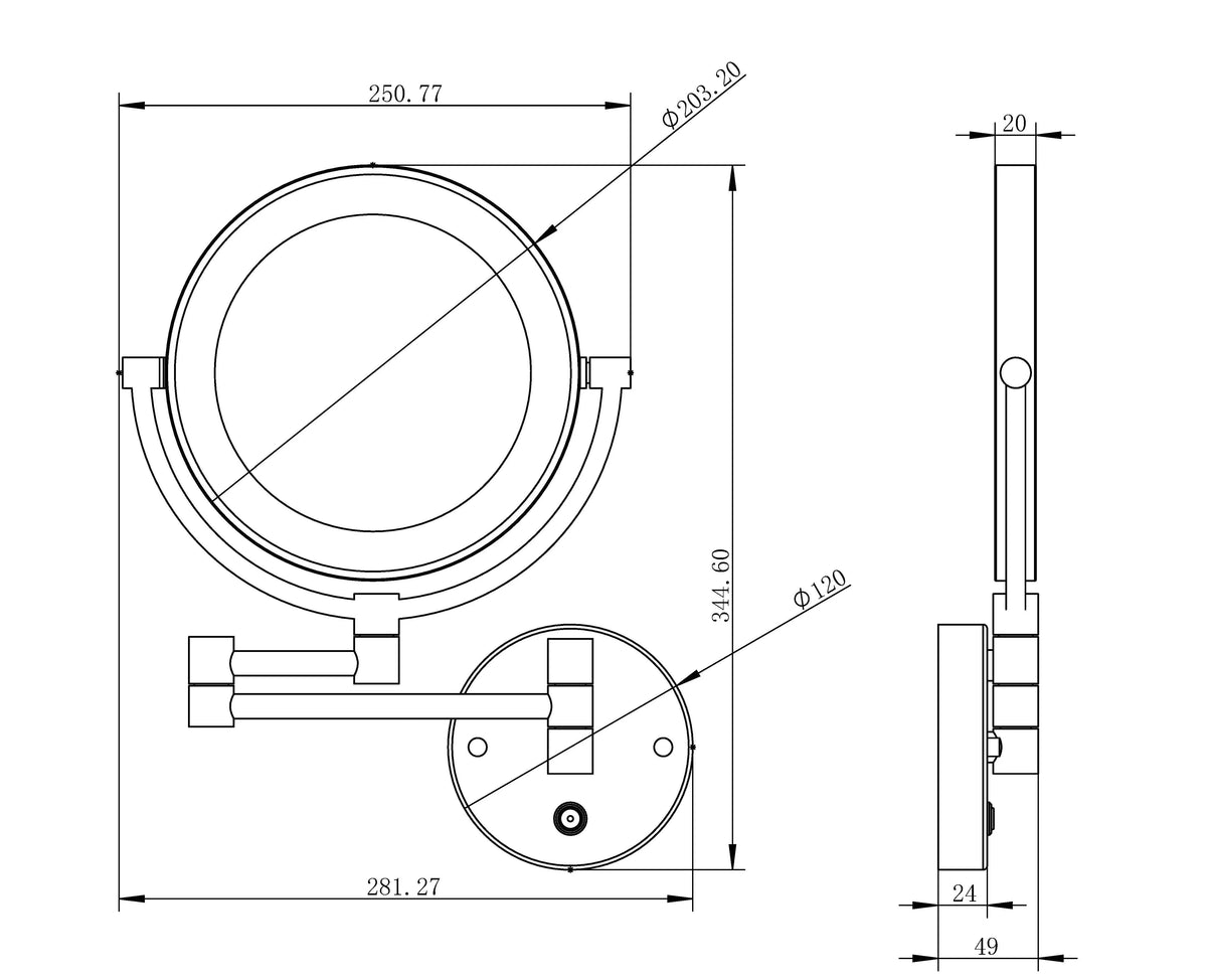 Wandscheerspiegel LED mat zwart