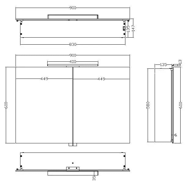Bright spiegelkast met LED 90 x 60 x 14 cm