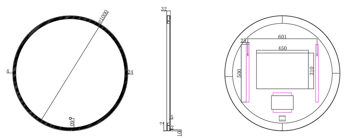 Maro spiegel rond met LED, dimbaar en spiegelverwarming 100 cm mat zwart