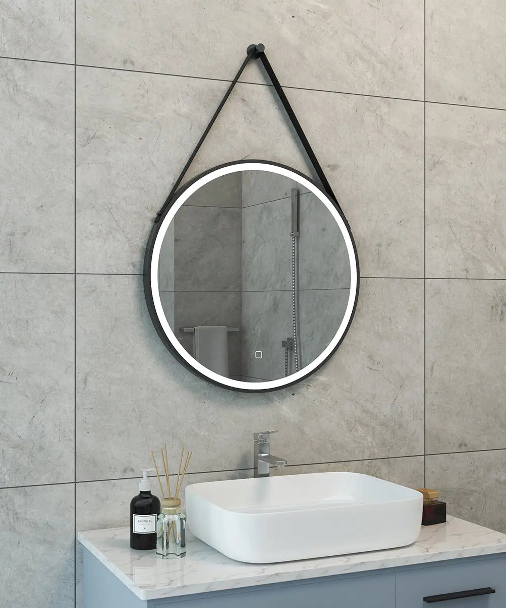 Cinto spiegel rond met band, LED, dimbaar en spiegelverwarming 60 cm mat zwart