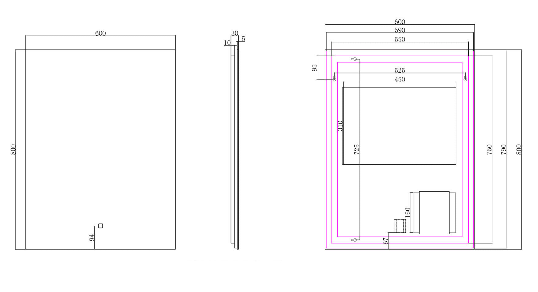 Soul spiegel rechthoek met LED, dimbaar en spiegelverwarming 60 x 80 cm