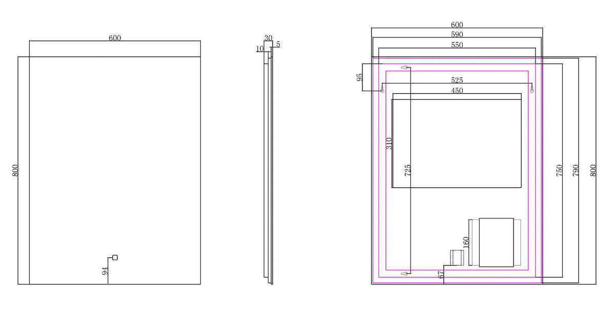Soul spiegel rechthoek met LED, dimbaar en spiegelverwarming 60 x 80 cm