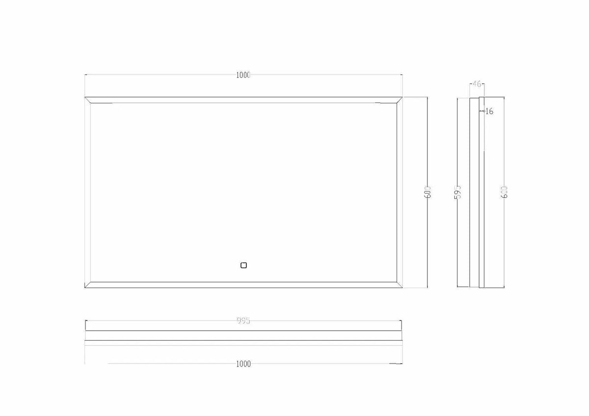 Avi spiegel rechthoek met LED, dimbaar en spiegelverwarming 100 x 60 cm mat zwart