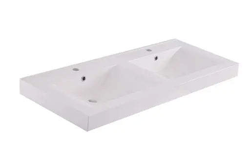 Tigris wastafel dubbel met 2 kraangaten 120x46x8 cm kunstmarmer glans wit