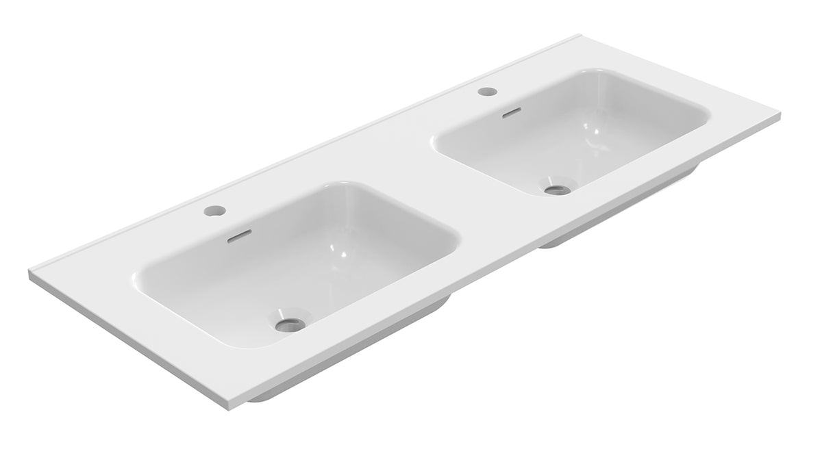 Wiesbaden bajo wastafel dubbel met 2 kraangaten 120 x 46 x 1,8 cm keramiek glans wit