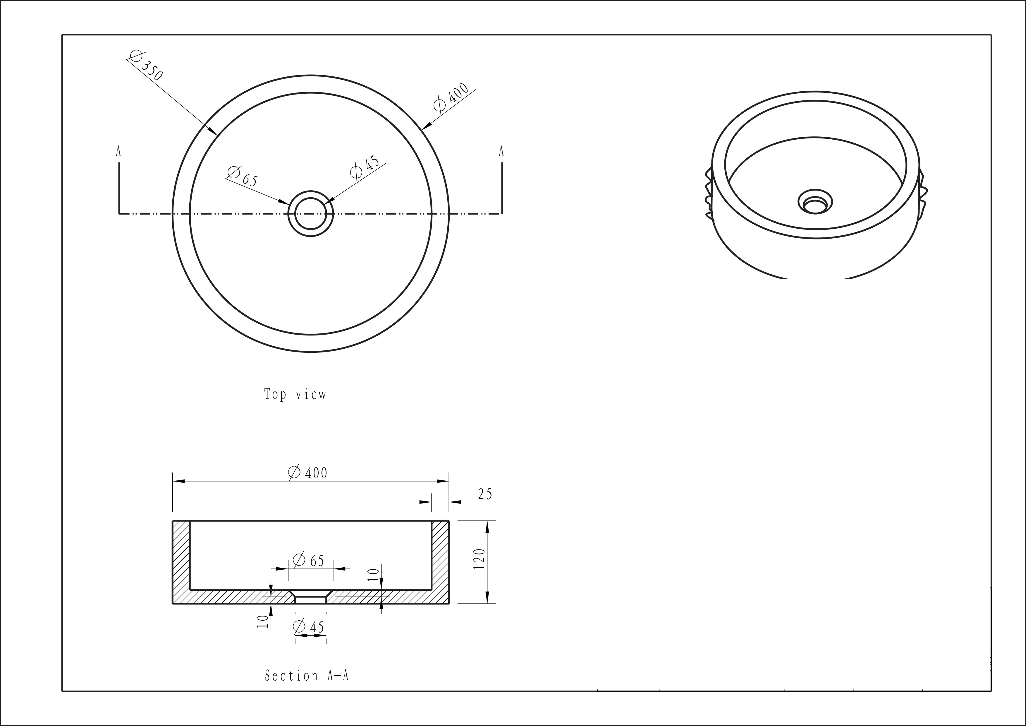 Raw waskom rond hamerslag 40x12 cm hardsteen gezoet