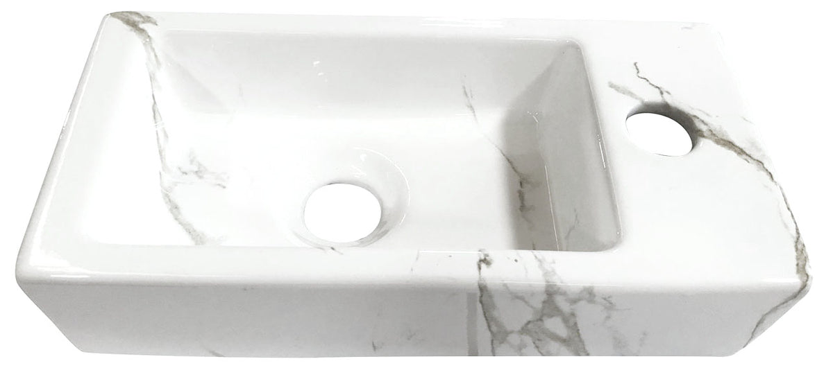 Wiesbaden fonteinset Rhea S mini met fontein rechts carrara, kraan, sifon en afvoerplug geborsteld messing