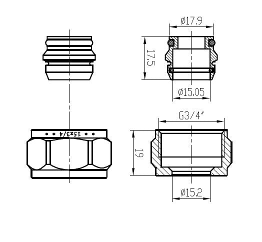 adaptor eurokonus/knel 15mm chroom