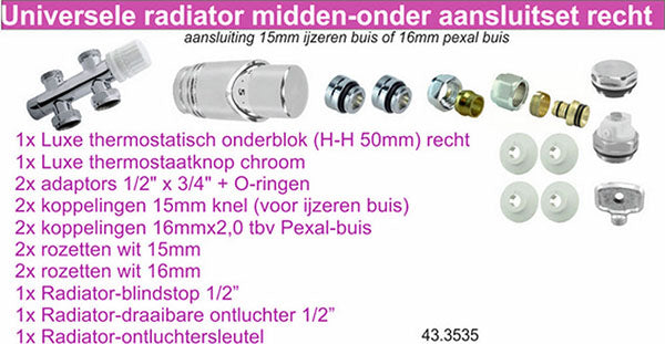 set onderblok compl. recht 16x2,0 +15 knel chroom