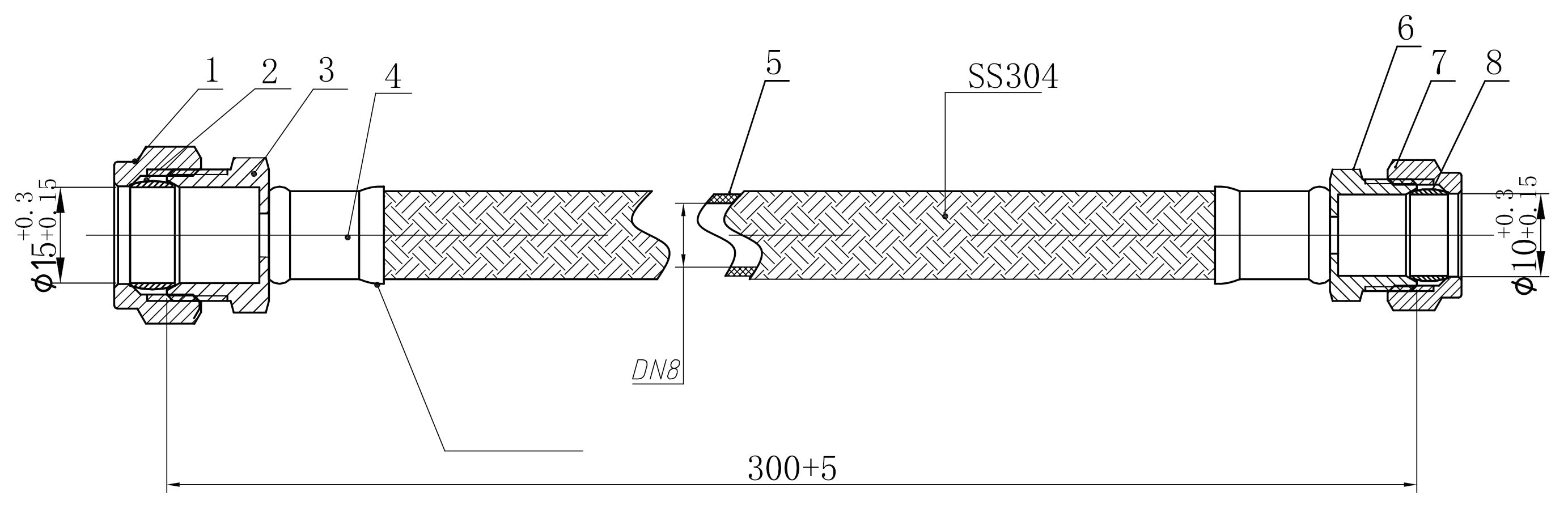 Flexibele aansluitslang 10mm knel x 15mm knel 30 cm RVS