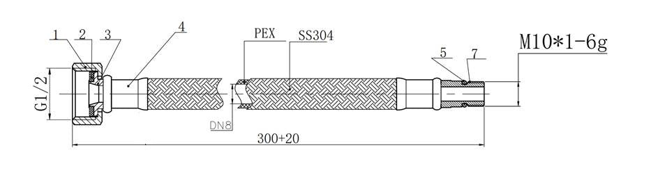 Flexibele aansluitslang 1/2" bi x M10 bu 30 cm RVS
