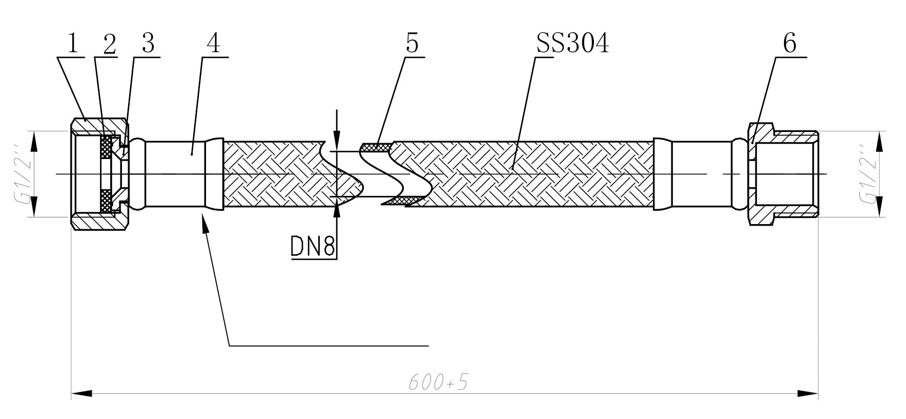 Flexibele aansluitslang 1/2" bi x 1/2" bu 60 cm RVS
