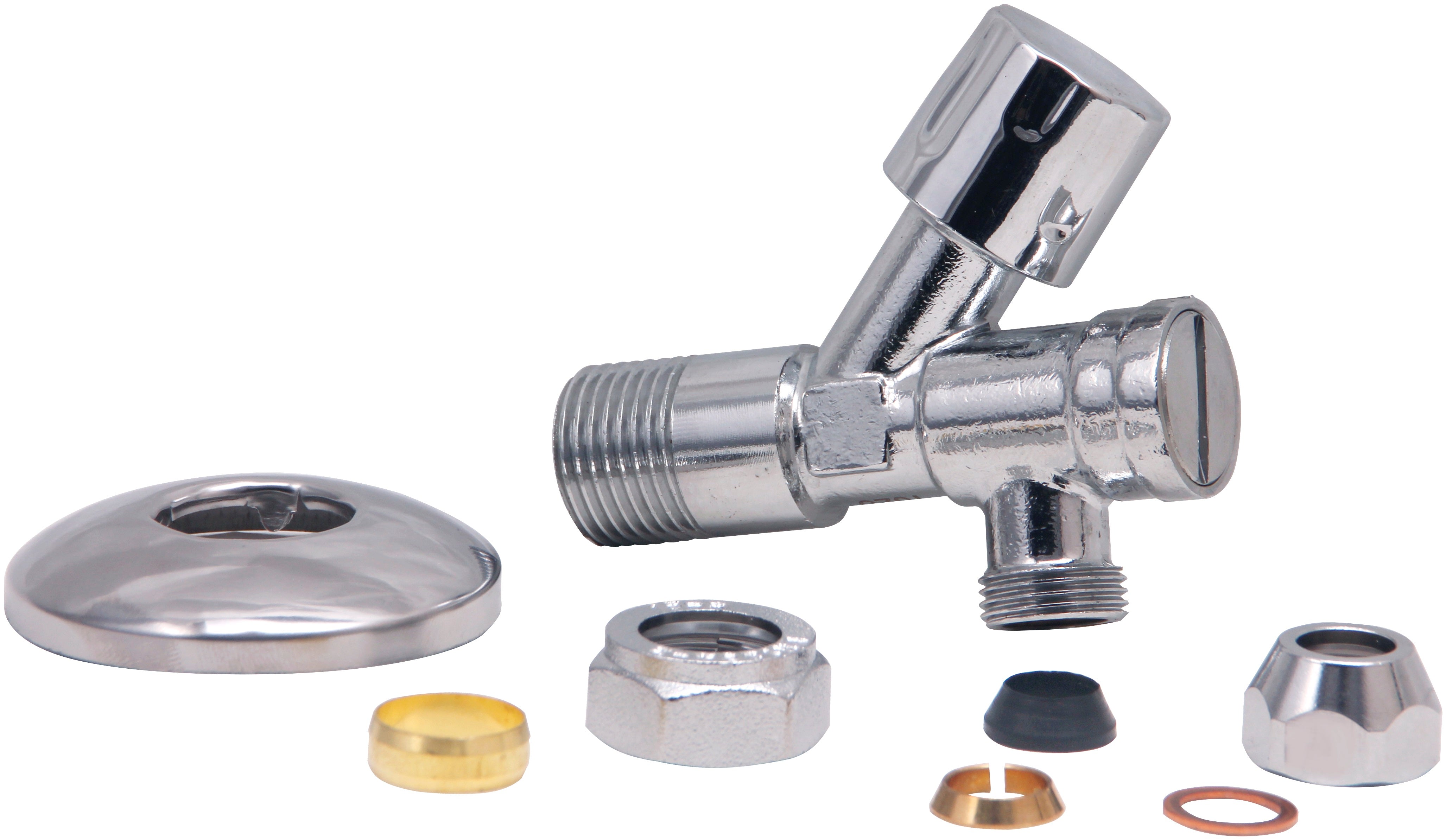 Hoekstopkraan met filter 1/2" of 15 mm x 3/8" of knel 10 mm chroom