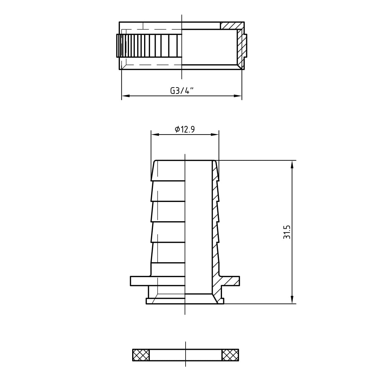 chroom slangwartel set 1/2x3/4 + borgring