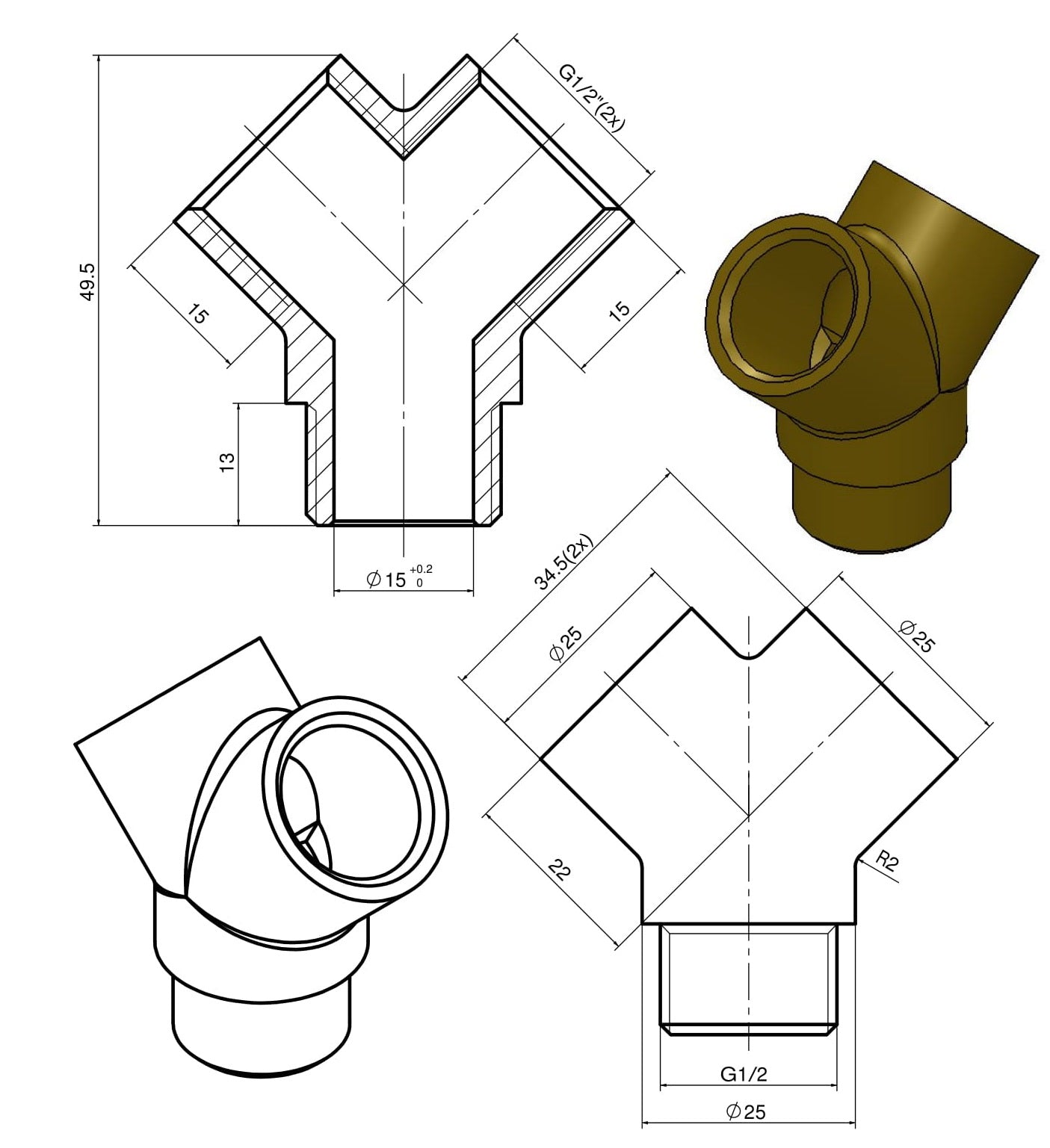 Y-stuk chroom 1/2bin.xbui.xbin.