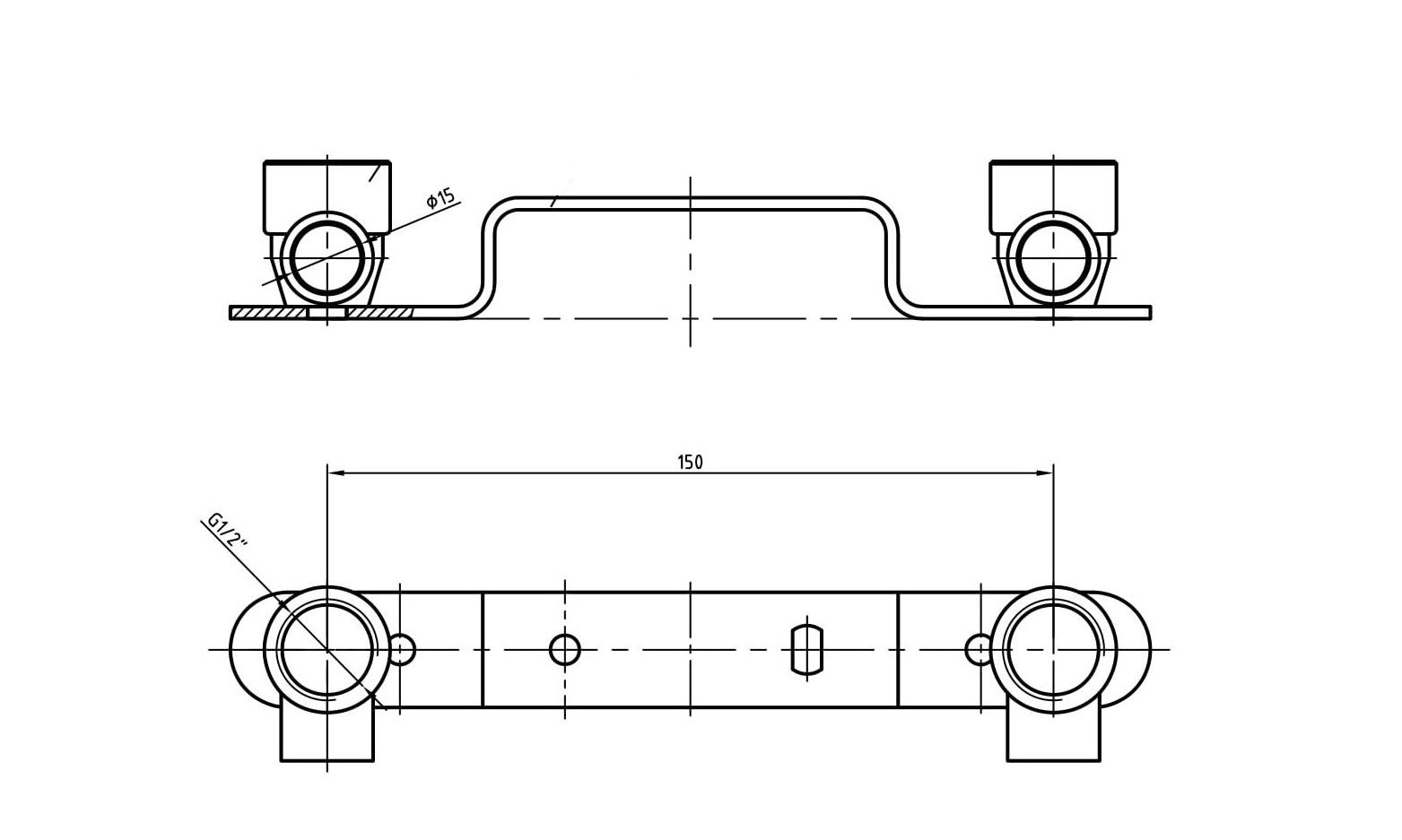 Messing soldeer muurplaat-beugel gemini 1/2"x 15cm