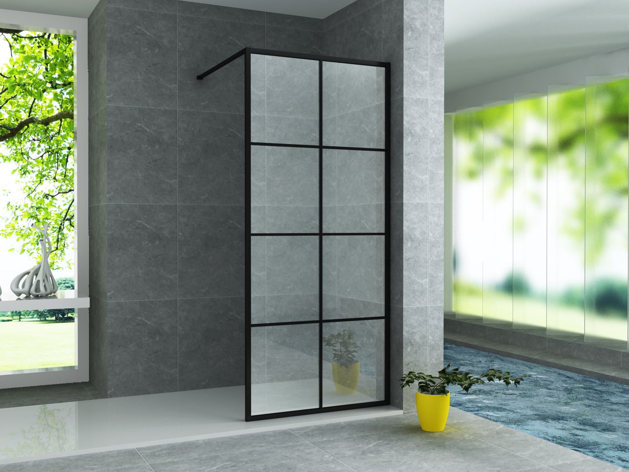 Aloni inloopdouchewand raster (1200x2000mm) - mat zwart