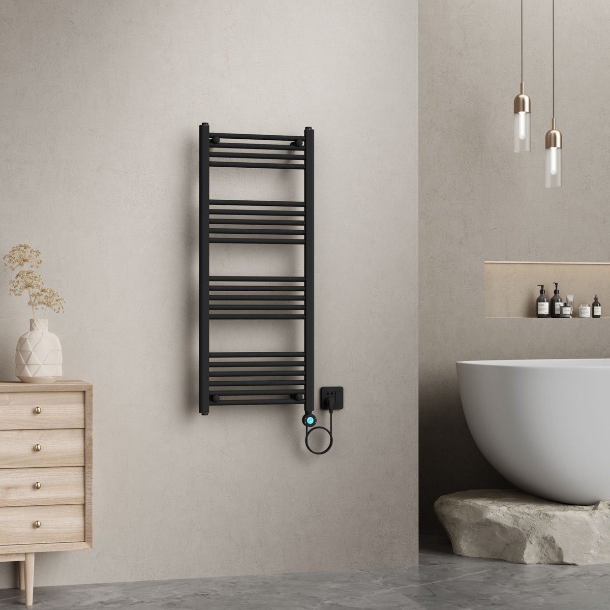 Belrad elektrische handdoekdroger - met digitale, programeerbare thermostaat - smart WiFi - aansluiting rechts - 700 w - 1200
