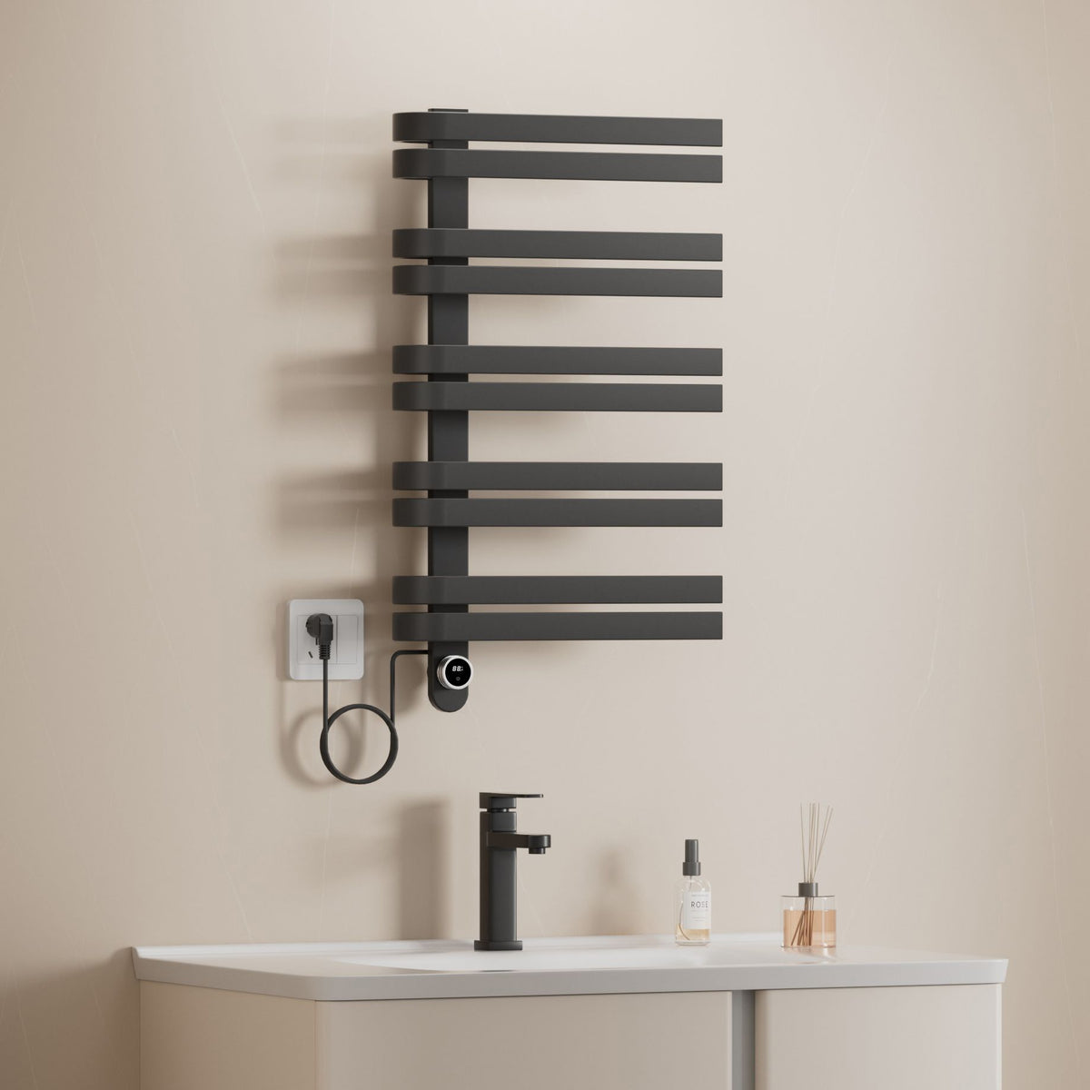 Belrad elektrische handdoekdroger - design - smart WiFi - aansluiting links - 225 w - 900 x 500 mm - mat zwart
