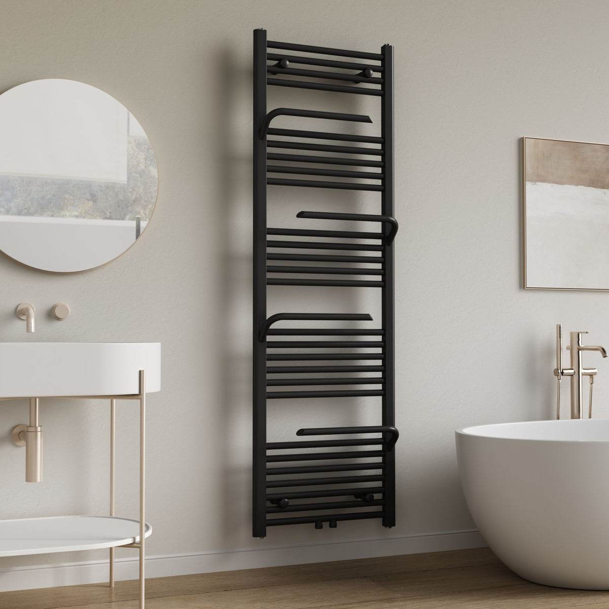 Belrad handdoekradiator - met handdoekhouder - links-rechts/middenaansluiting - 1600 x 500 mm - mat zwart