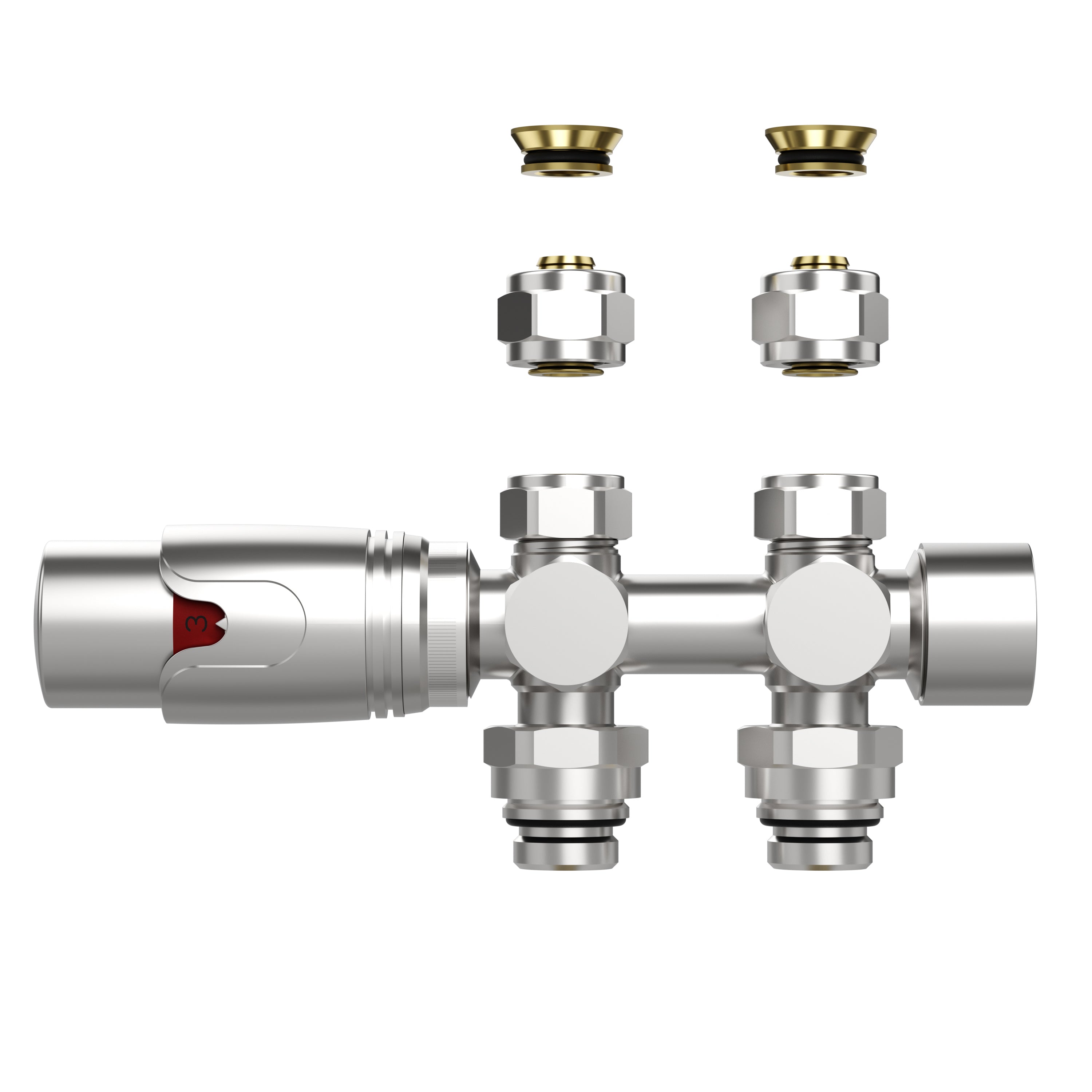Radiatorkraan - design - thermostatisch - muur-en vloeraansluiting - 1/2mx16/2 m30 - geborsteld rvs