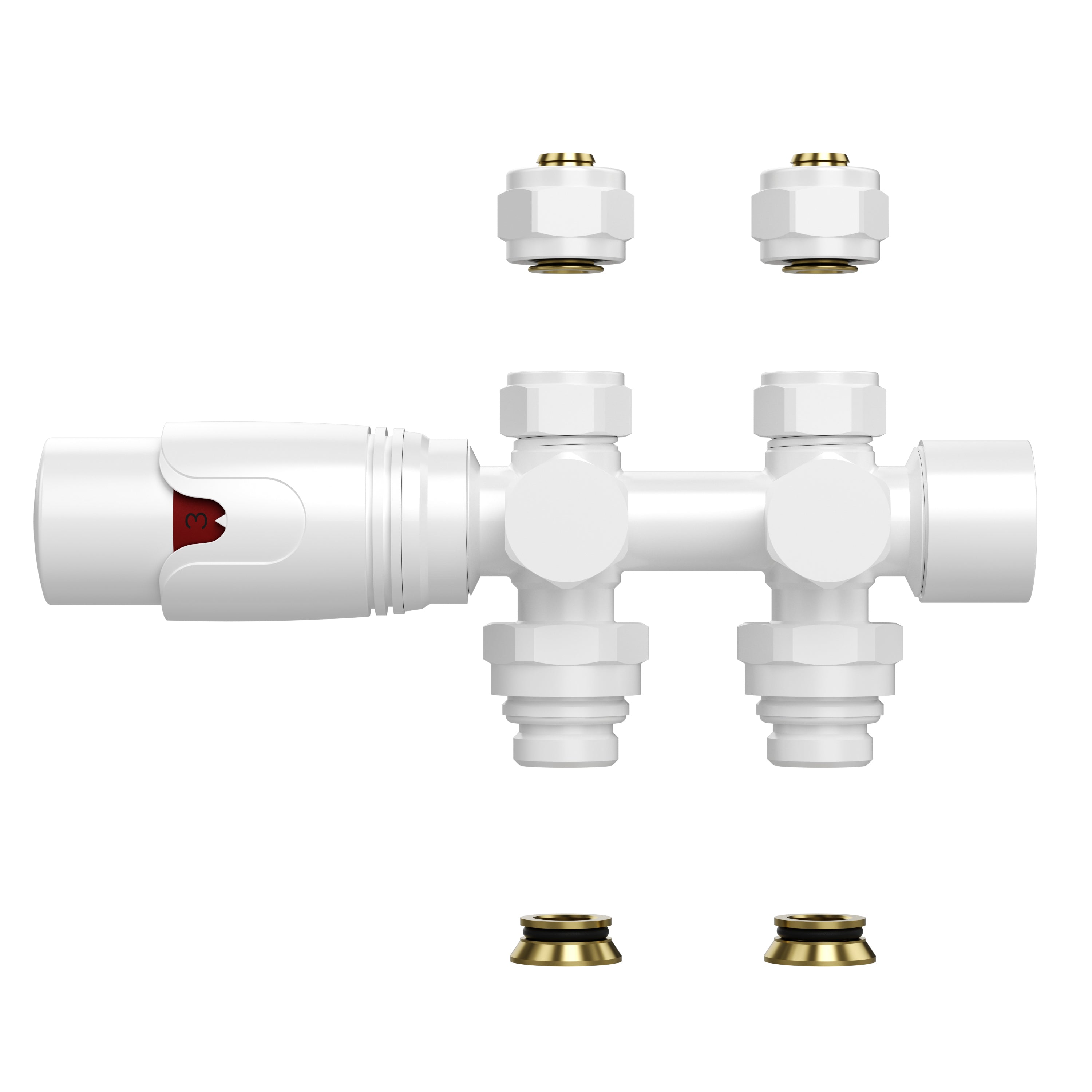 Radiatorkraan - design - thermostatisch - muur-en vloeraansluiting - 1/2mx16/2 m30 - glanzend wit