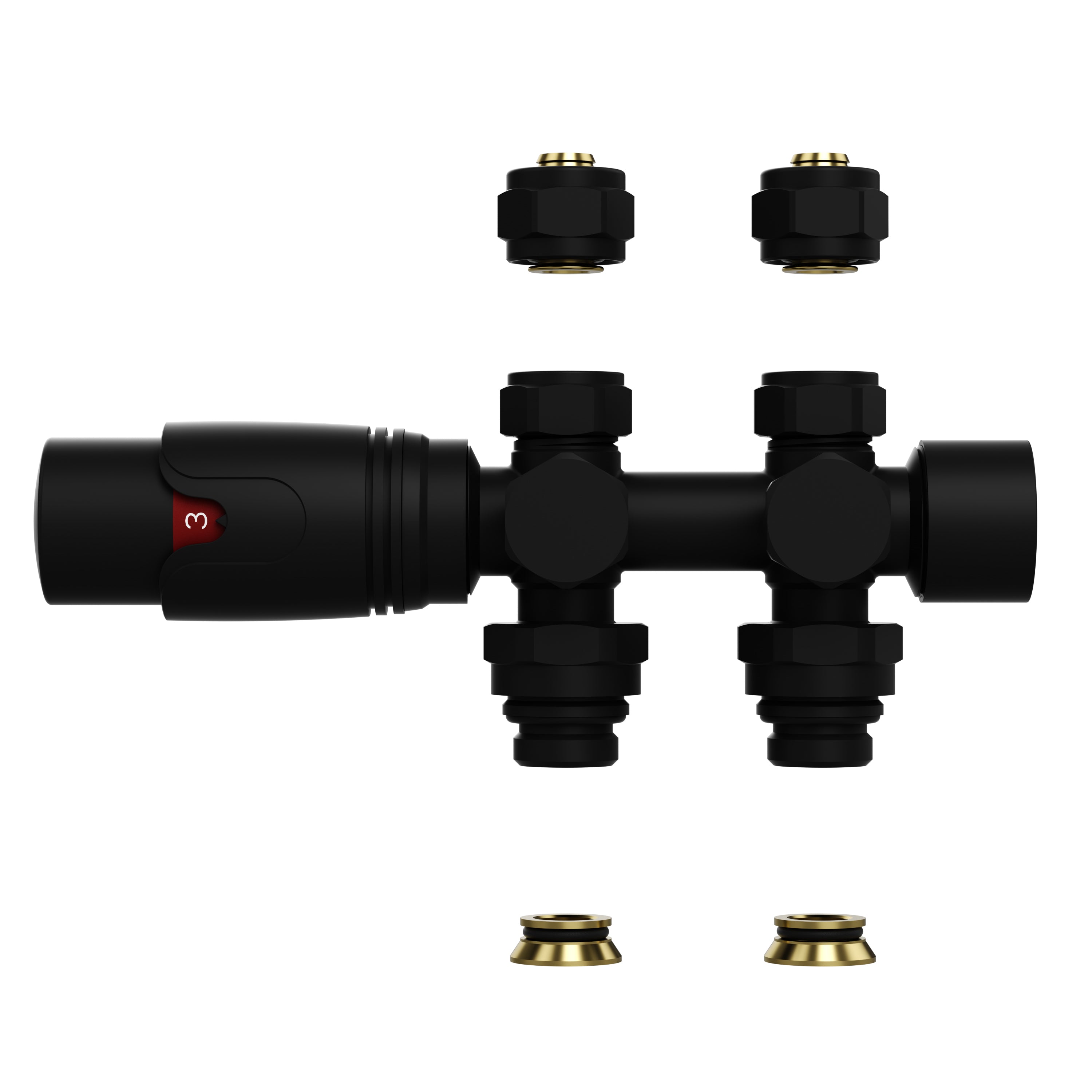 Radiatorkraan - design - thermostatisch - muur-en vloeraansluiting - 1/2mx16/2 m30 - mat zwart