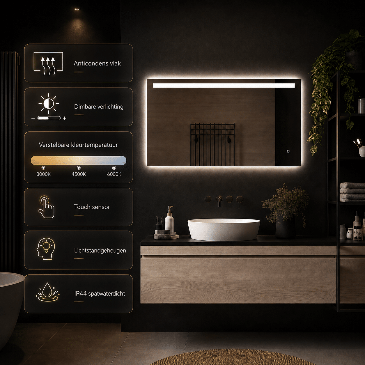 Badkamerspiegel Ambi LED 100x60