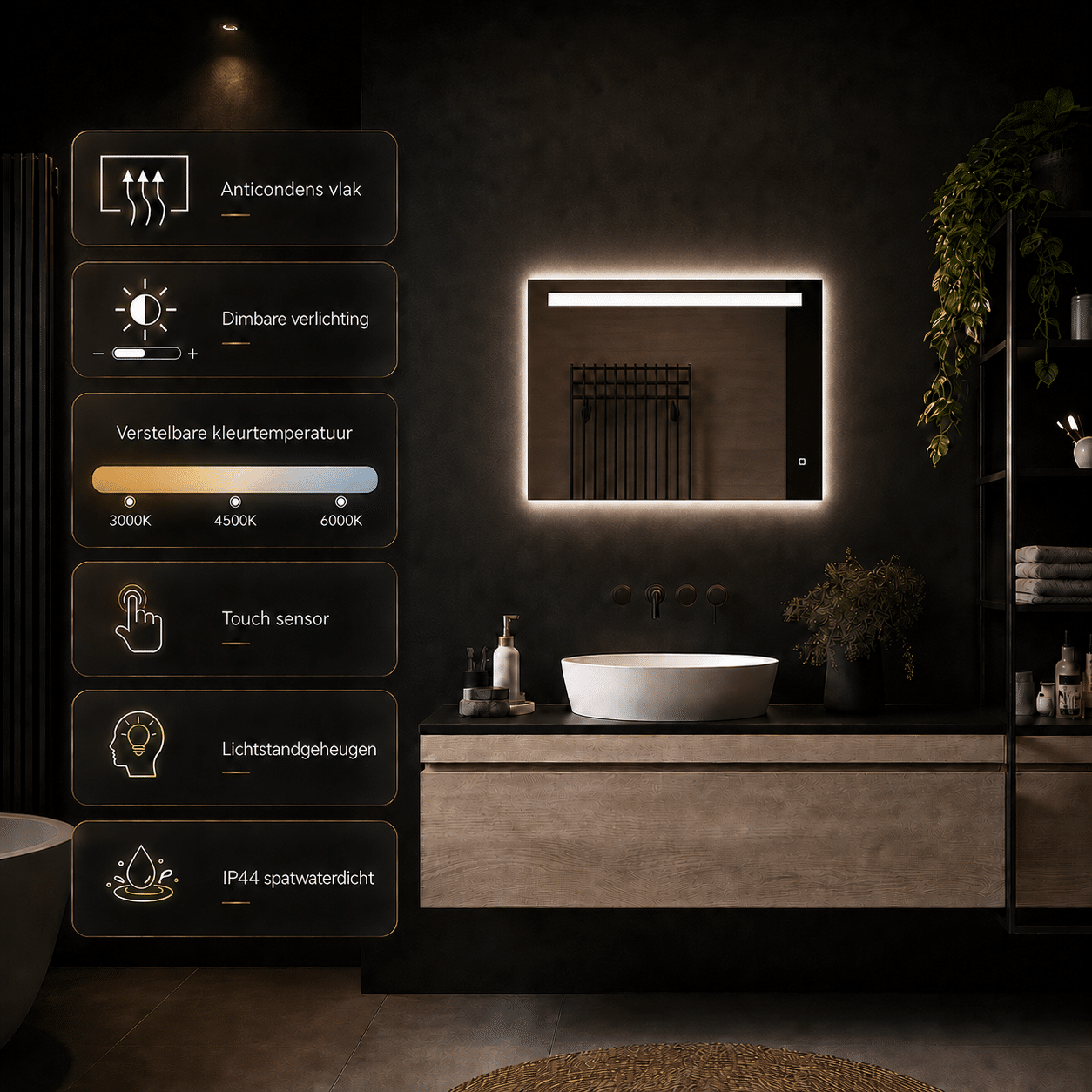 Badkamerspiegel Ambi LED 80x60