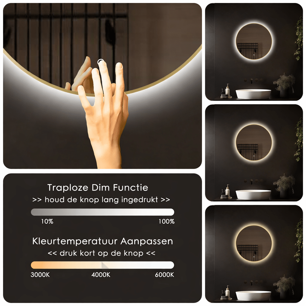 Badkamerspiegel Aurora 80x80, met Gouden Lijst
