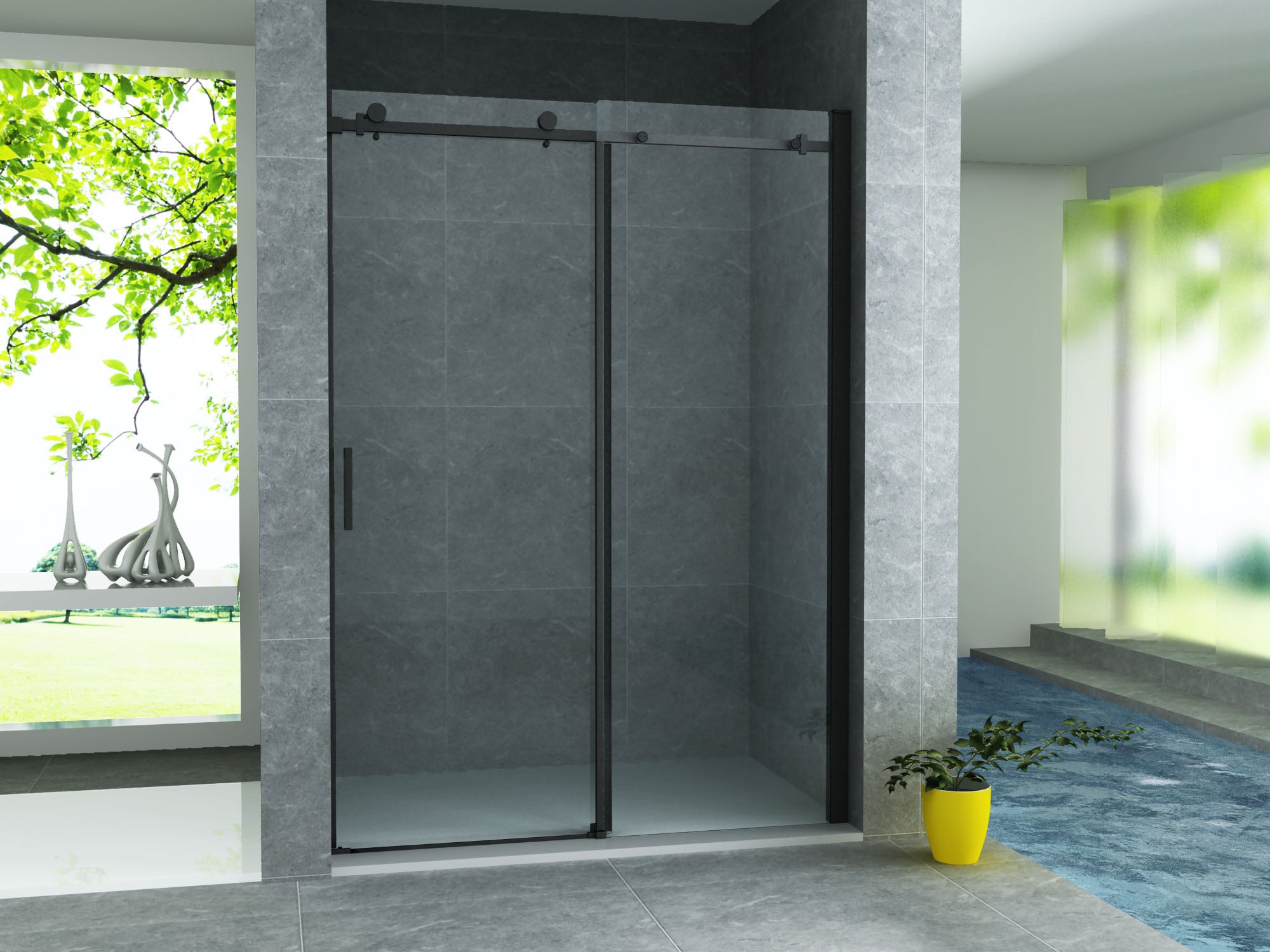 Aloni douche schuifdeur in nis 8mm (140x200cm) mat zwart