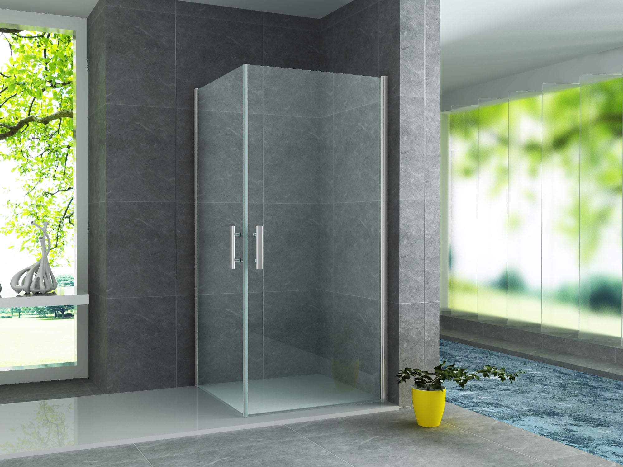Aloni douchecabine hoekinstap met 2 pendeldeuren - deuren openen naar binnen en buiten - met anti-kalk behandeling - omkeerbaar - 6mm veiligheidsglas - 90x90x190 cm - chroom - helder glas