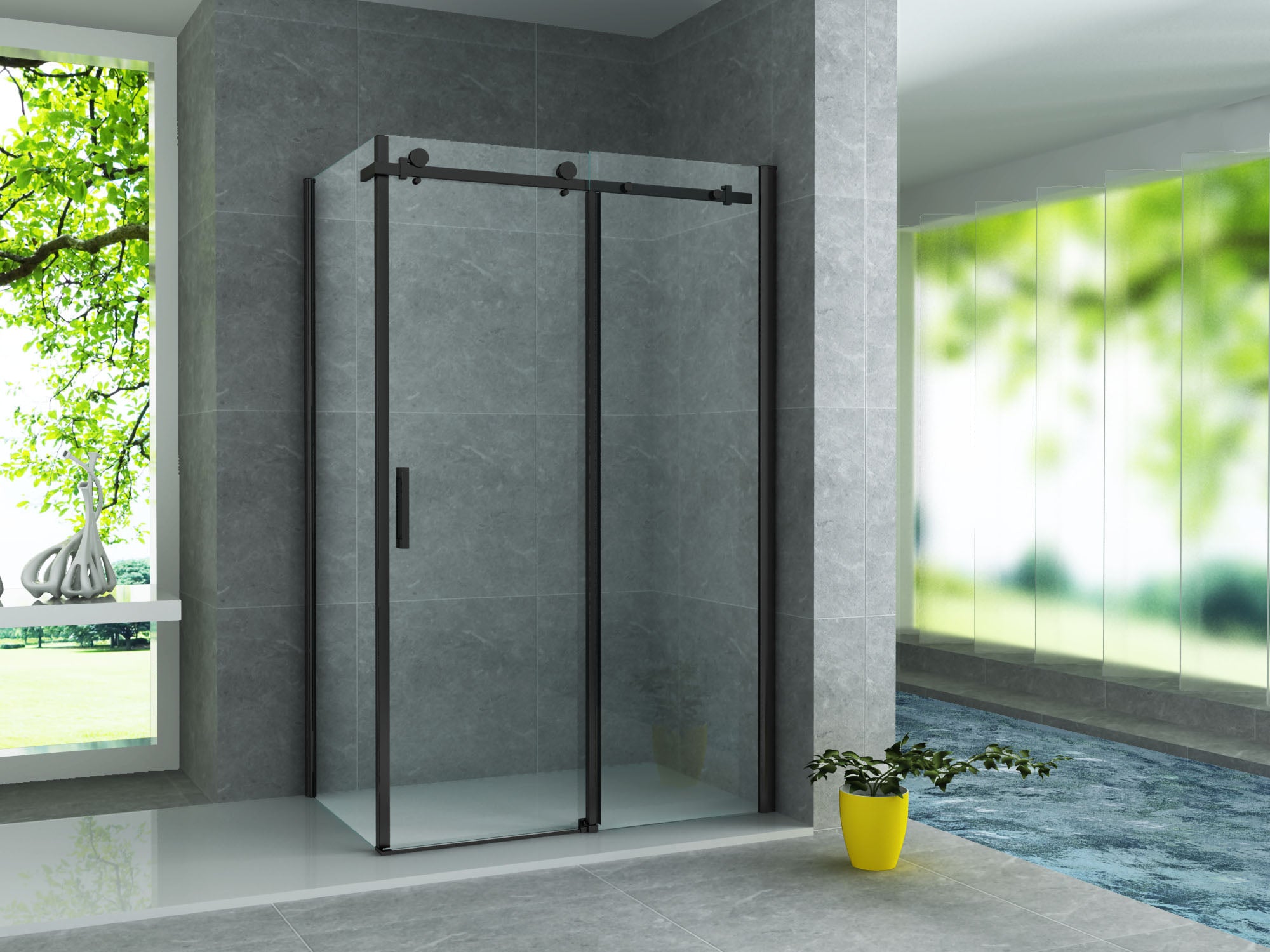 Aloni douchecabine met schuifdeur en zijwand - met anti-kalk behandeling - omkeerbaar - 8mm veiligheidsglas - 90x120x195 cm - mat zwart - helder glas