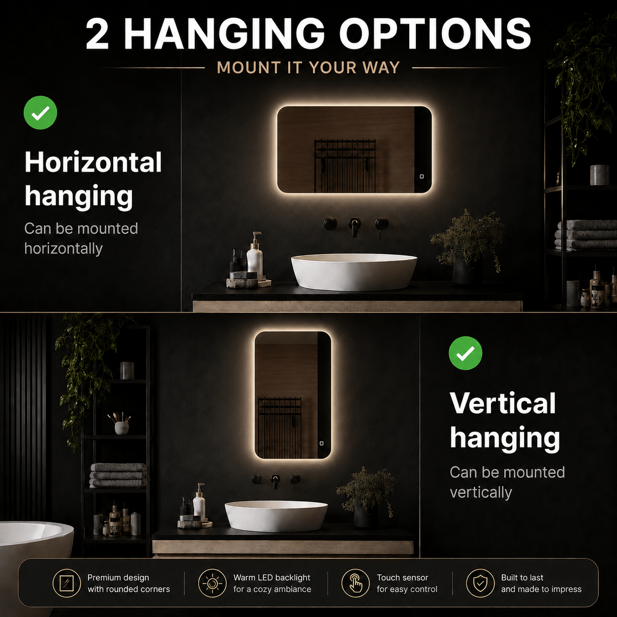 Badkamerspiegel Valencia 120x60, met zwarte lijst