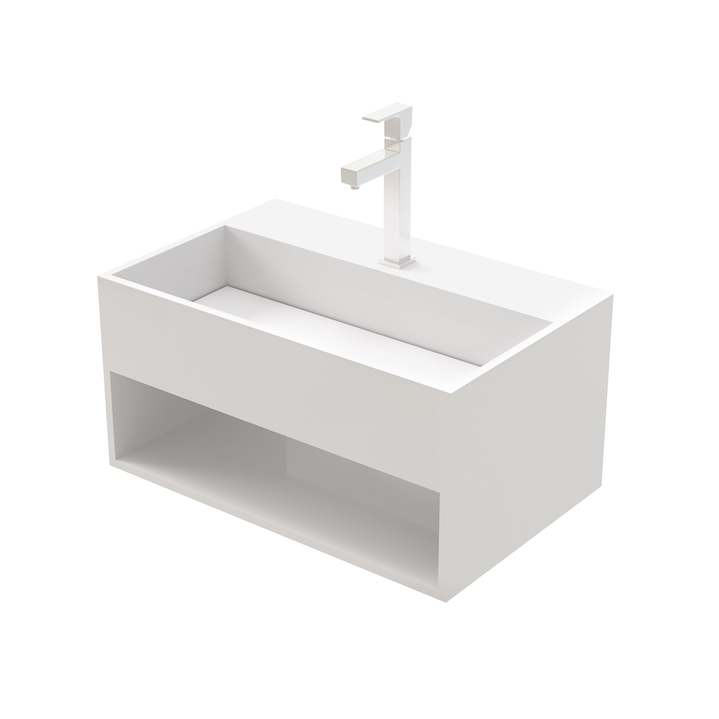 Solid surface wastafel met onzichtbare afvoer en uitsparing (50x32,4x25cm) - mat wit