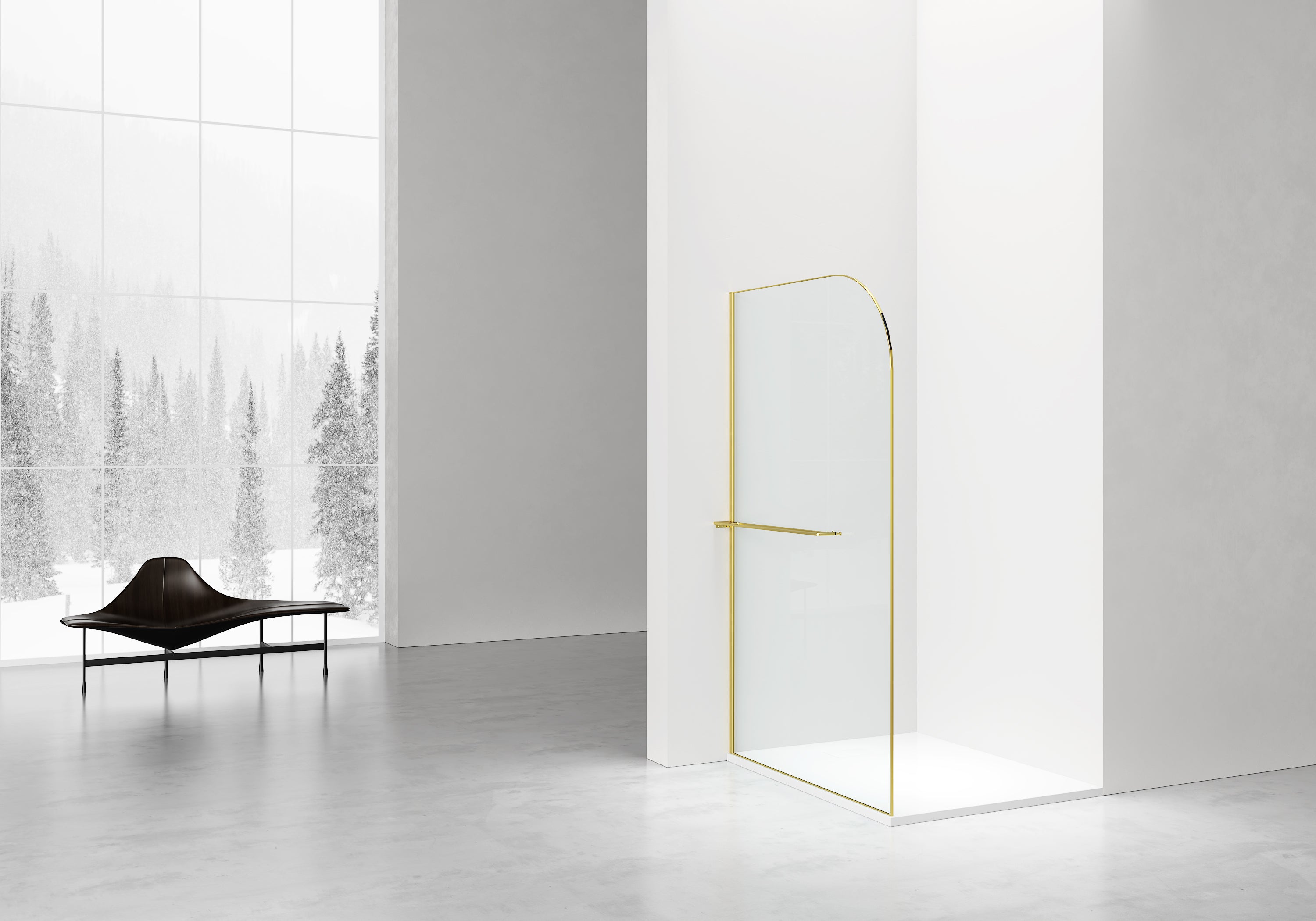 Curvy inloopdouche met handdoekhouder - gebogen - met anti-kalkbehandeling - omkeerbaar - 8mm veiligheidsglas - 120x200cm - geborsteld goud - helder glas